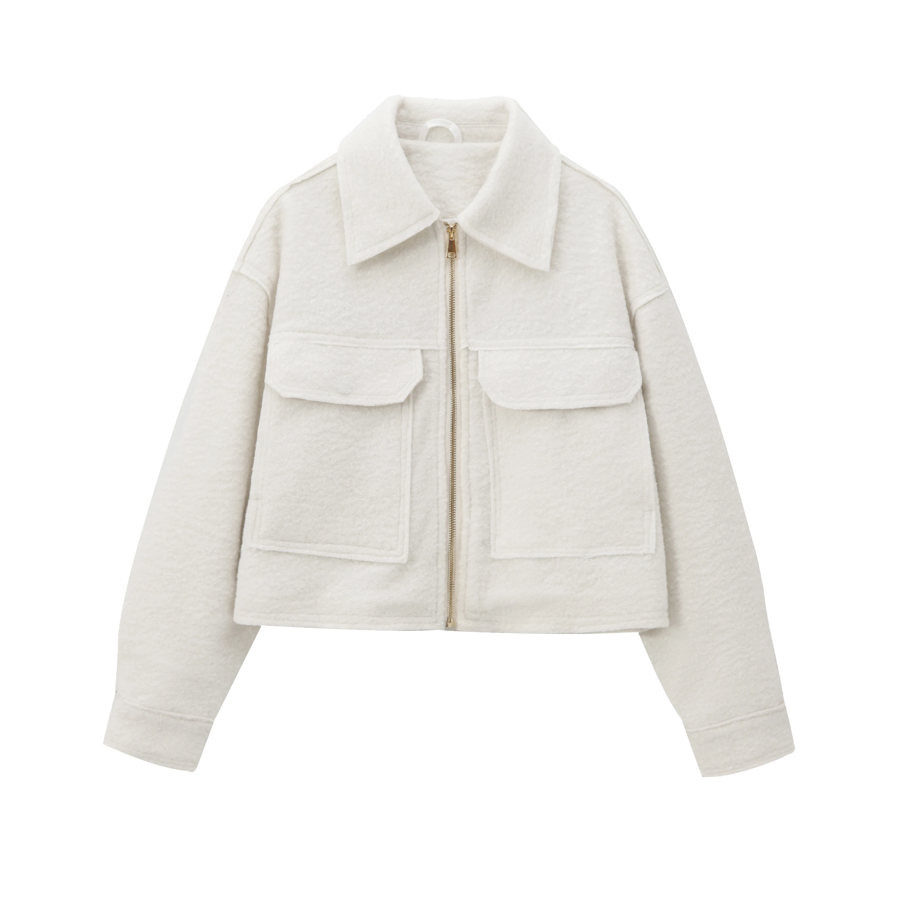 เสื้อแจ็คเก็ตสั้นแฟชั่น BSAY ปกมุก หนัง แขนยาว เสื้อผ้าผู้หญิง สินค้าใหม่ฤดูใบไม้ร่วง 2025 ผ้าทอหยาบ