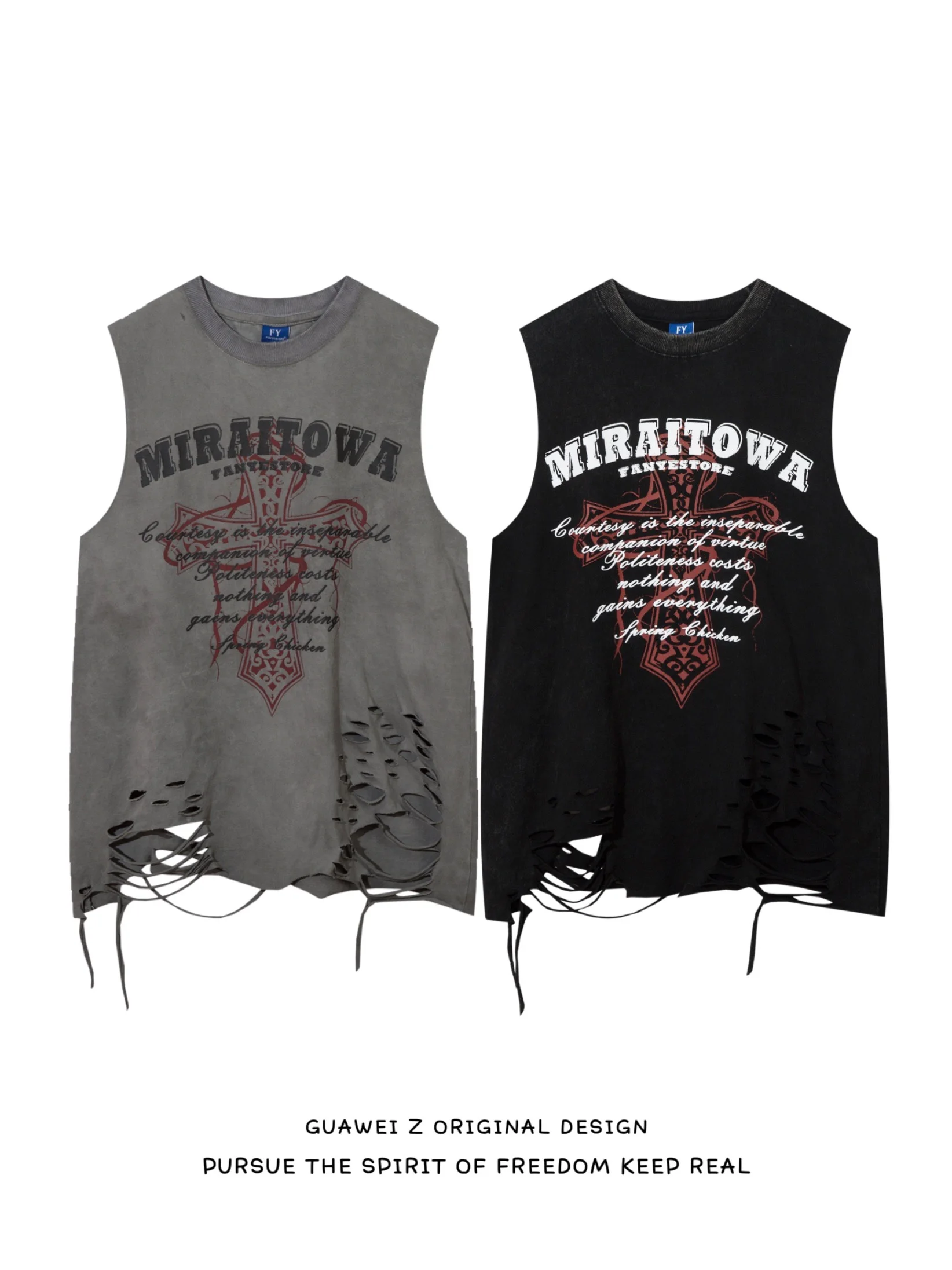 

Retro American Waed Hole Design Vest ex Summer Trendy Brand Small ence Svel Top Street Sle Oversize Fit