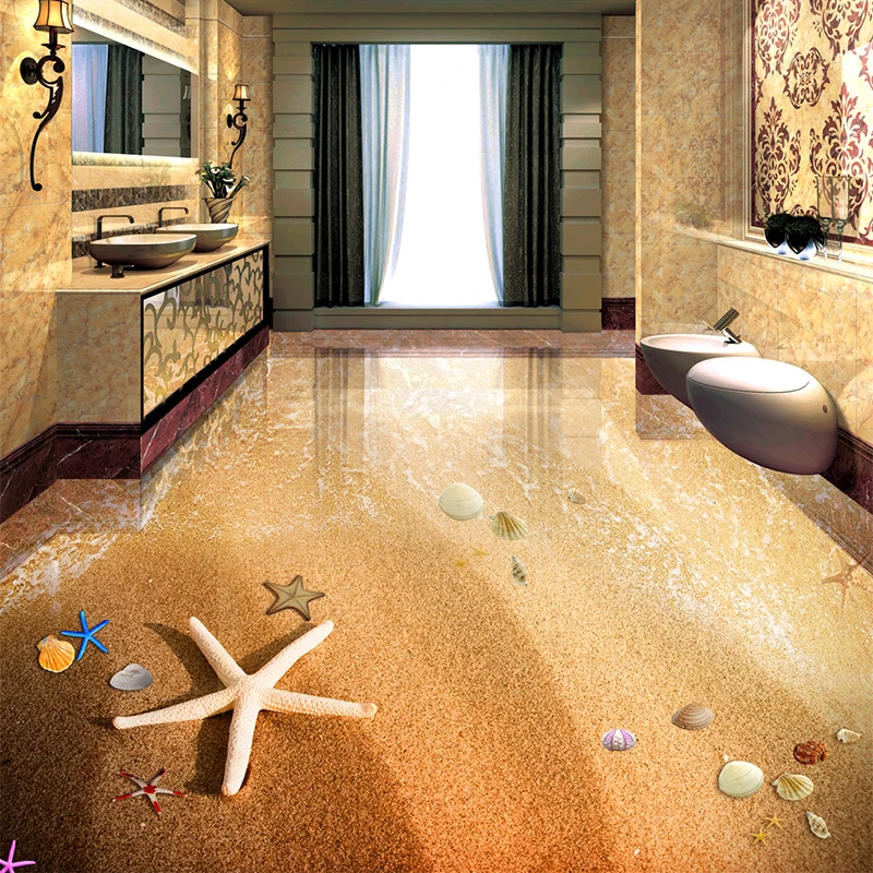 3D Wallpaper Beach Shells Floor Tiles Murals Sticker Bedroom Bathroom PVC Waterproof Self Adhesive Non-Slip Vinyl Wall Paper 3 D