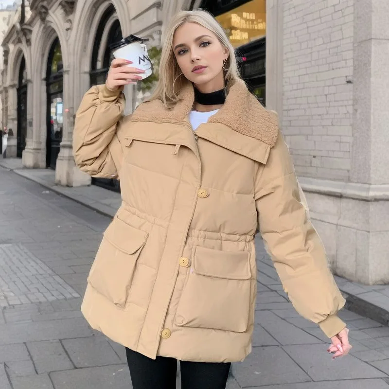 Women's Large Lapel Down Cotton-padded Jacket Winter New Mid-length Coat To Produce Stylish Elegant Thick Cotton-padded Jacket