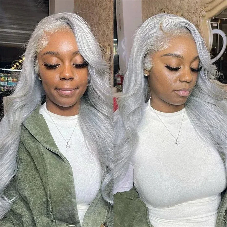 

Gray HD Lace Wig 13x6 Human Hair Bleach 613 Gray Body Wave Brazilian Pre Plucked 13x4 Transparent Lace Front Human Hair Wigs
