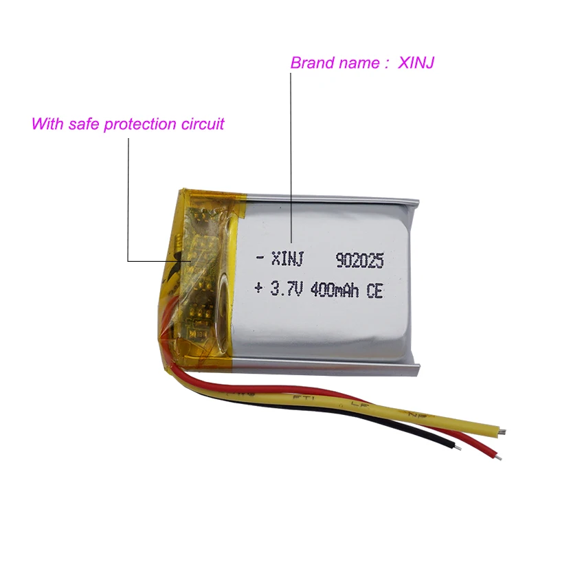 2pcs 3.7V 400mAh 1.48Wh Polymer Li Lithium Battery 902025 Thermistor 3 Wire For GPS MP3 Car Camera LED Light Bluetooth Speaker