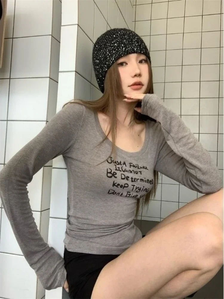 

Y2K Vintage U-Neck T-Shirt Women's Streetwear Grunge Tee Harajuku Casual Top