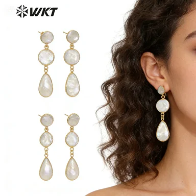 WKT WT-E491 New Arrival Classic Style High Quality Natural Freshwater Pearl Ladies Earrings Round And Drop Shape About 65mm
