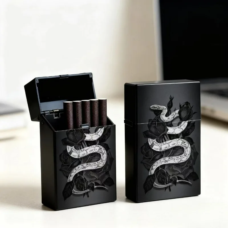 Dark Rose Snake Cigarette Box with High Beauty and Small Card Storage Box with Pop Up Lid, 20 Pack, Simple, Smoke Accesoires