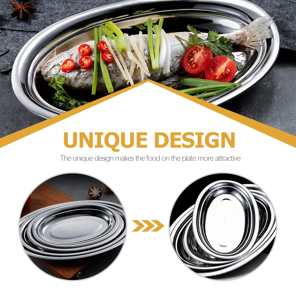 

Stainless Steel Fish Steamer Dish Plate Serving Home Snack Pastry Restaurant Food Tray Steaming microwave oven easy clean