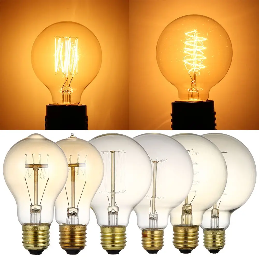 40w bola brilhante luz decoração antigo filamento incandescente edison lâmpada vintage retro lâmpada de vidro