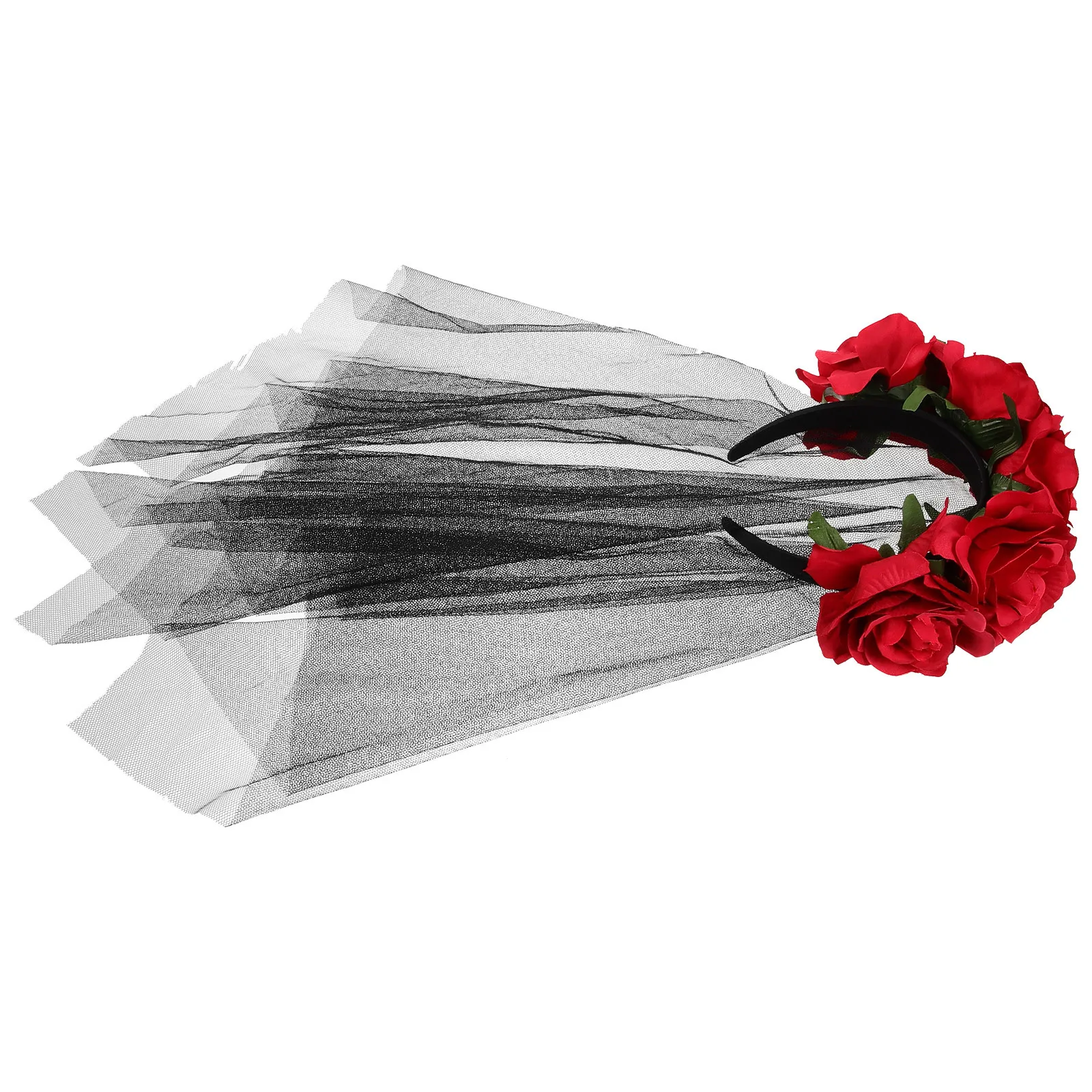 

Black Red Gauze Cloth Headband Fake Rose Flower Crown Women Headwear Party Hair Accessories Gauze Cloth Headband