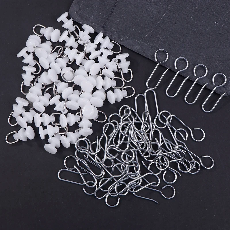 200/5Pcs Curtain Track Pulley Hooks S Shaped Silent Curtain Hooks And Plastic Gliders Track Rollers For Room Bathroom Curtains
