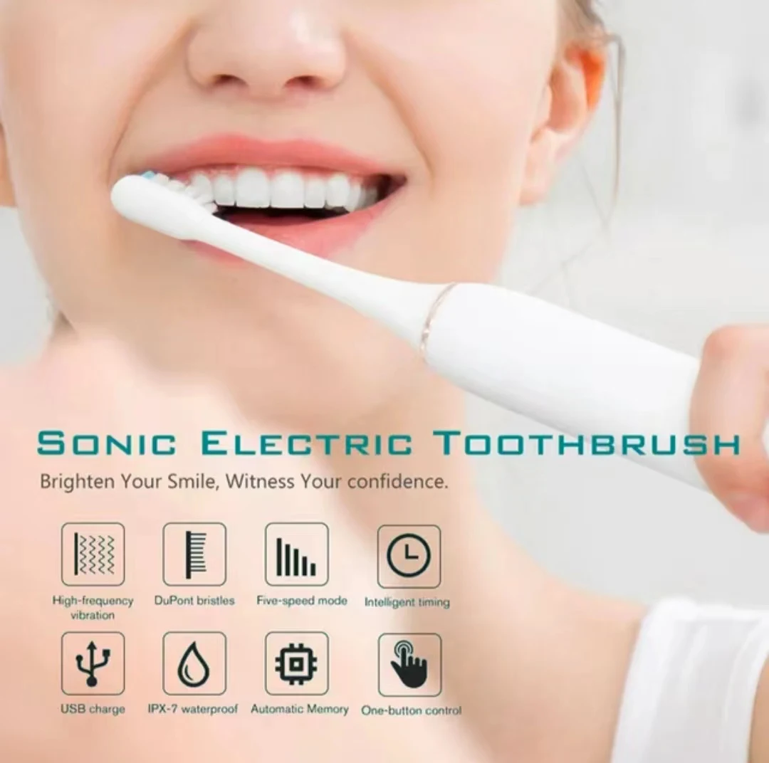 Sonic Electric Toothbrush for Adults IPX7 Waterproof DuPont Brush Head USB Rechargeable High Frequency Cleaning 6 Cleaning Modes