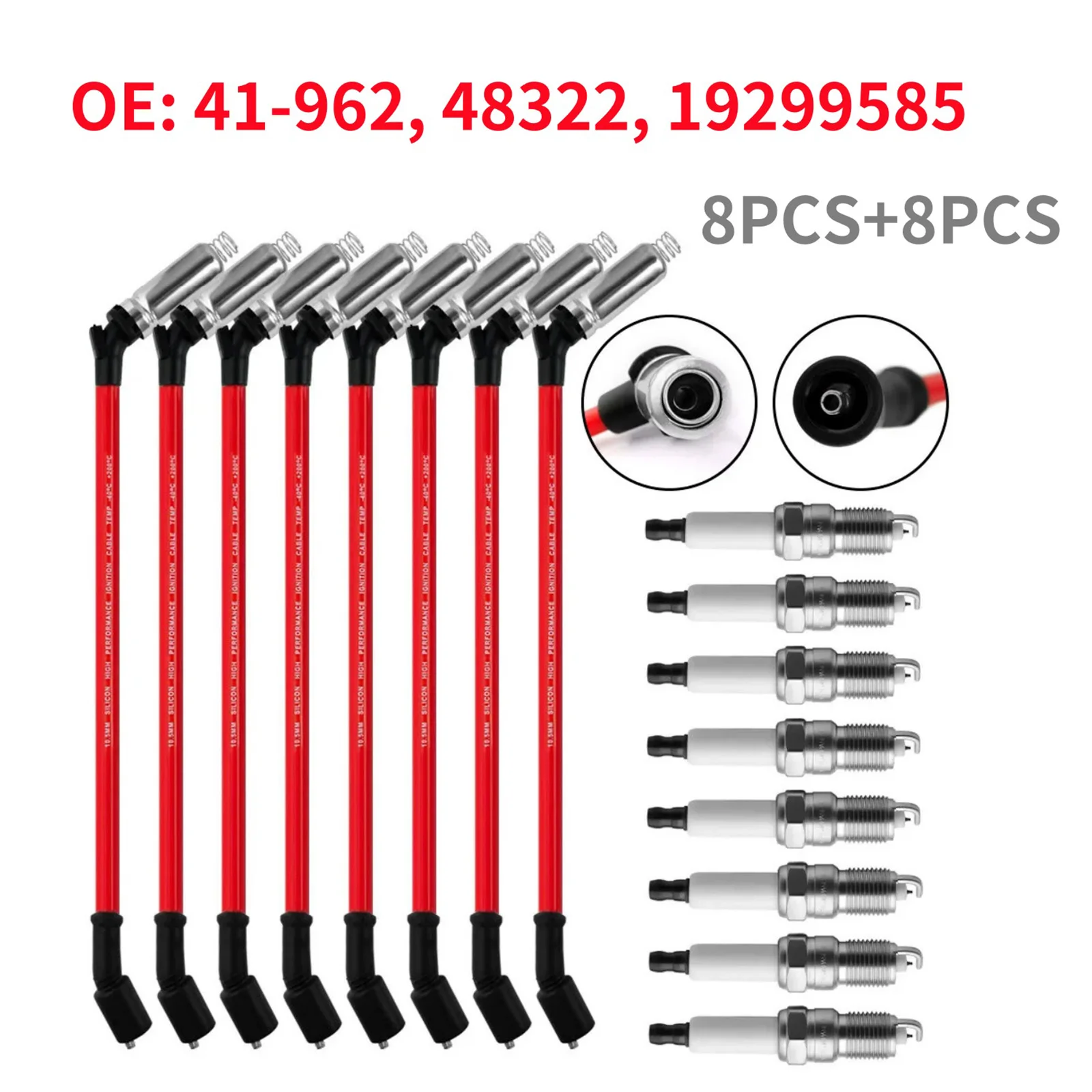 

8X Spark Plugs & Wires 10.5mm Set For Chevrolet for Corvette for GMC 6.0L V8 2005 19299585 NEW Spark Plug Wire Kit