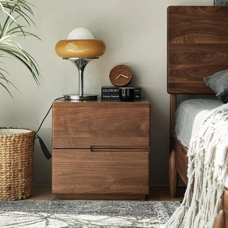 

North American black walnut bedside table Solid wood concealed Modern