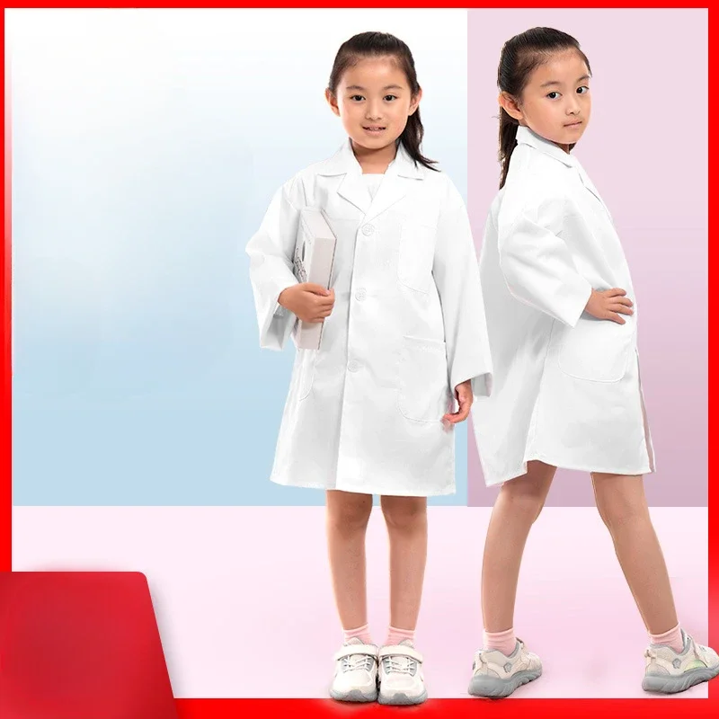 Science Lab Coat Primary School Long-sleeved Professional Performance Children's White Kindergarten Pretending To Be A Doctor