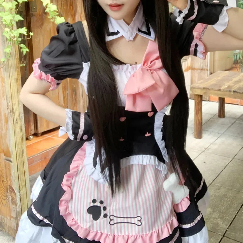 

Embroidered Bow Y2K Dresses Set Lolita Cute Ladyboy Cosplay Cat Paw Tie Maid Outfit Lolita Midi Dresses Mini A-line Skirt New