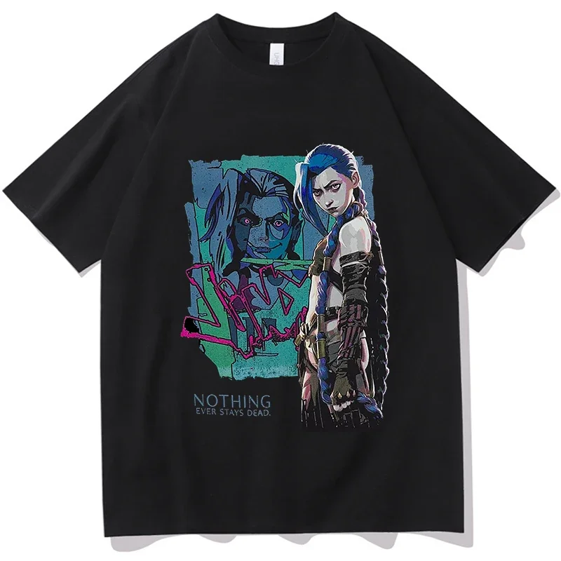 Arcane Jinx Graffiti T Shirts Caitlyn Kiramman Tshirts Men's Women's Harajuku Casual Short Sleeve Tees Summer Hip Hop Streetwea