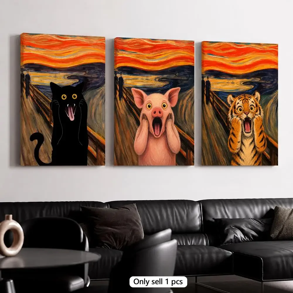Edvard Munch The Scream Animal Framed Wall Painting Framed Canvas Wall Art Poster Solid Wood Frame Home Decor