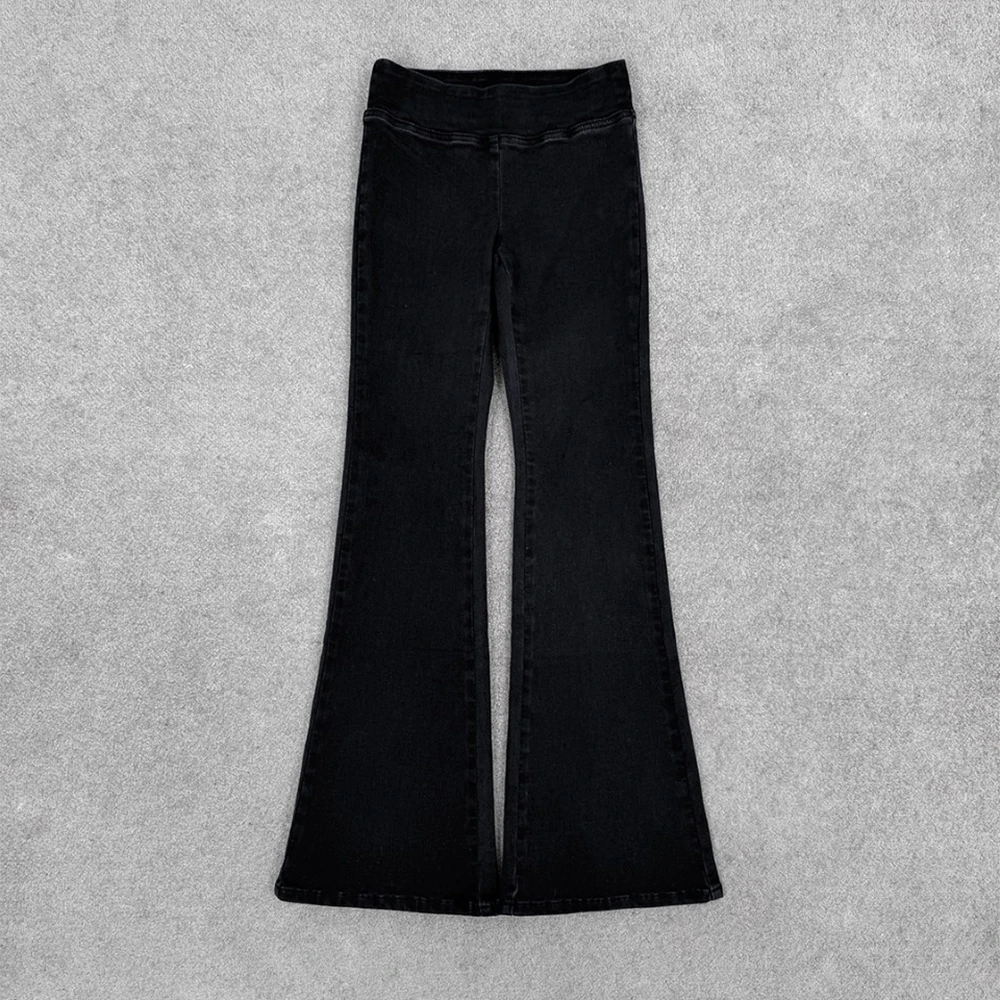 

Стрейч-женские джинсы из хлопка с высокой талией, элегантные облегающие брюки-клеш в пригородном стиле, новинка зимы 202, Y2k