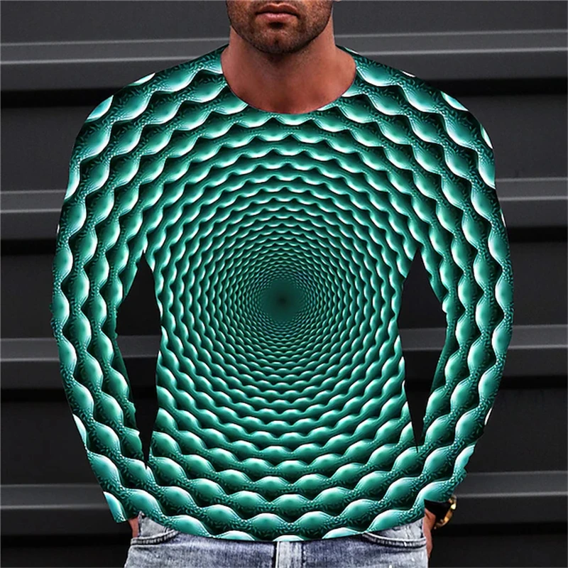 3D Print Men's T Shirt Optical Illusion Crew Neck Casual High Quality Short Sleeve Tee Tops Vintage Streetwear Clothing Apparel
