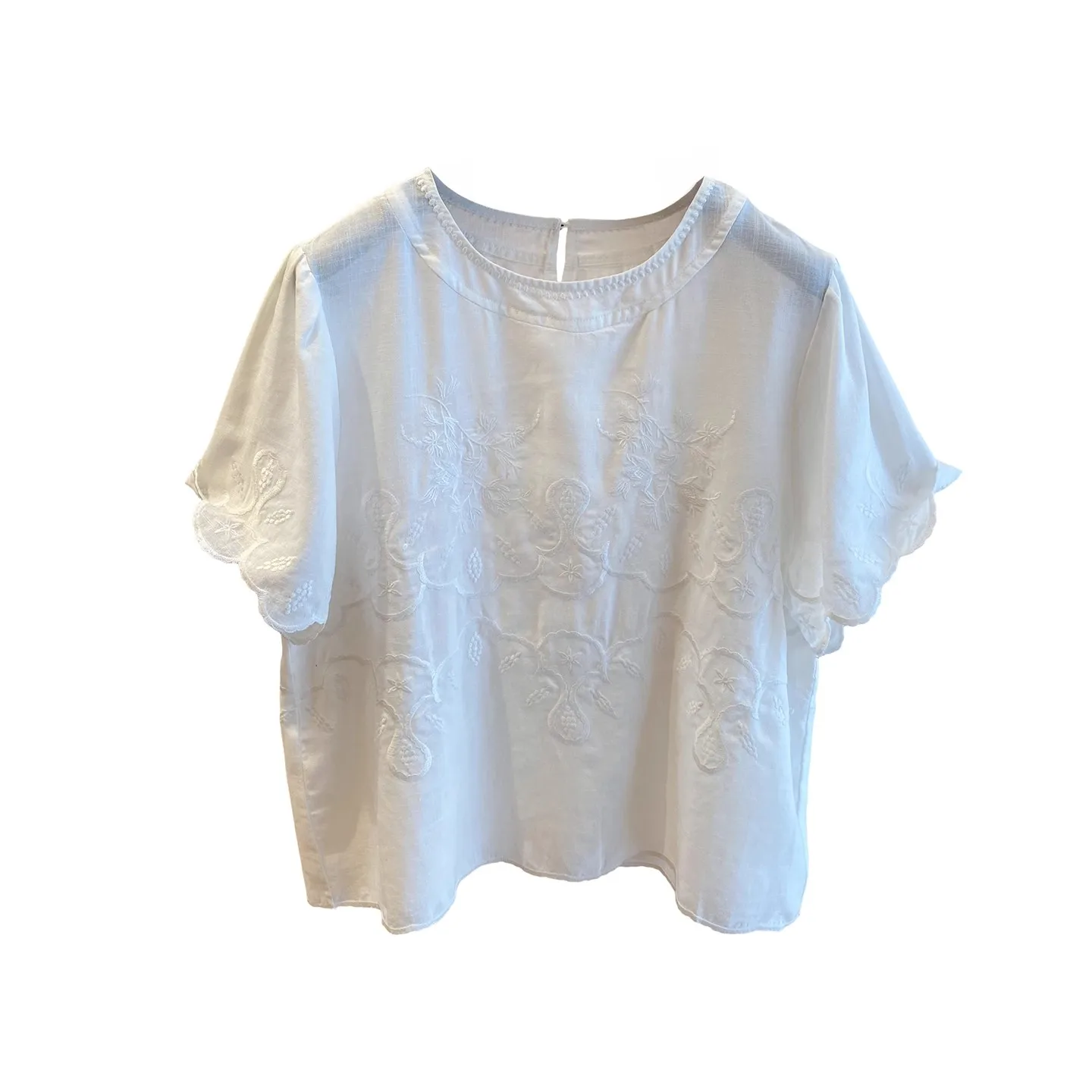 

Женская футболка из хлопка и льна с вышивкой Ele, свободный крой, летний топ, красивая белая повседневная одежда, круглый Ne