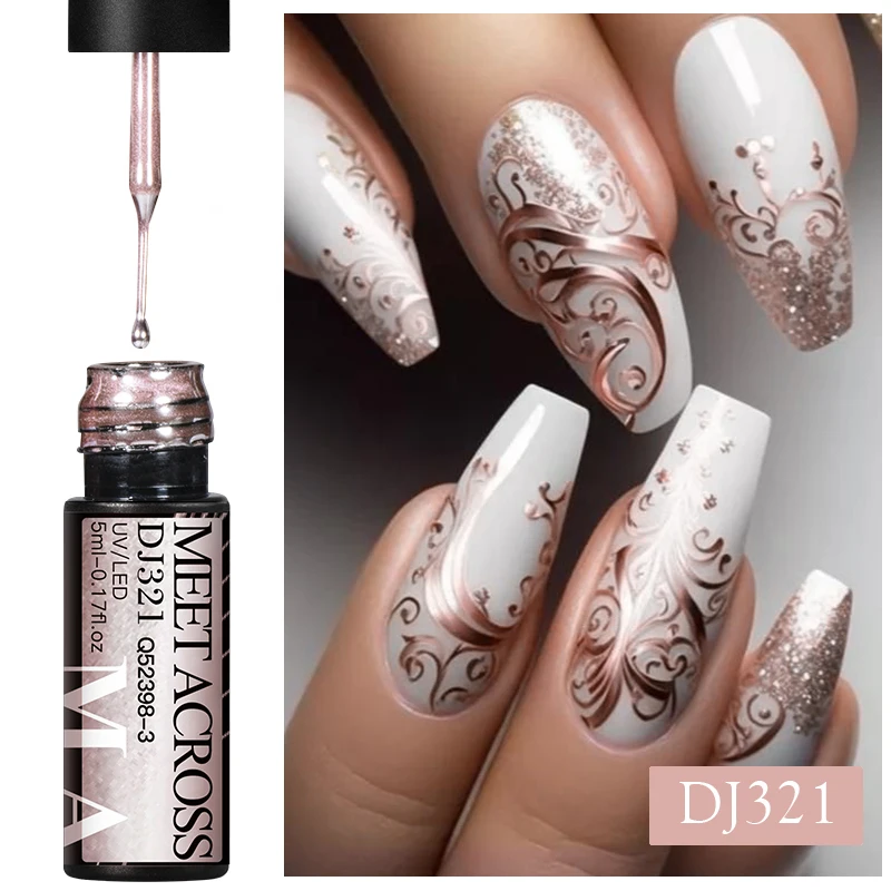 MEET ACROSS 5ml Silver Gold Metallic Painting Liner Gel Nail Polish French Style Mirror UV Semi Permanent Gel Nails Art Manicure