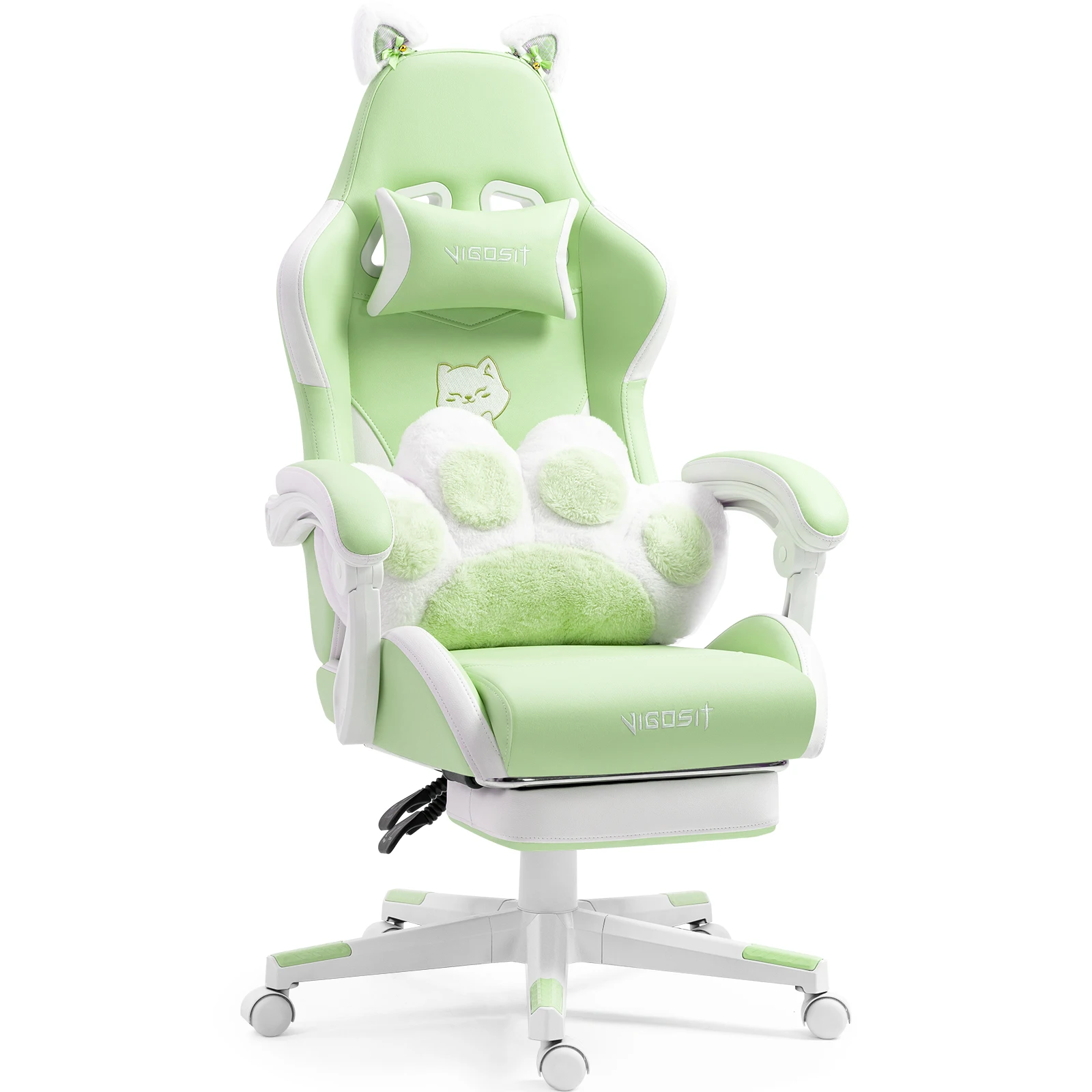 Vigosit Gamingstoel met schattige oren en Kawaii kussen, ergonomische computerstoel voor meisjes met lendensteun