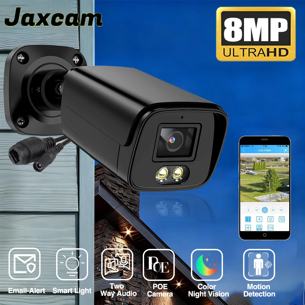 

8MP 4K HD IP-камера безопасности POE Dual Light Audio Фиксированная пулевидная камера Обнаружение человека Двусторонняя аудио Цветная камера ночного видения