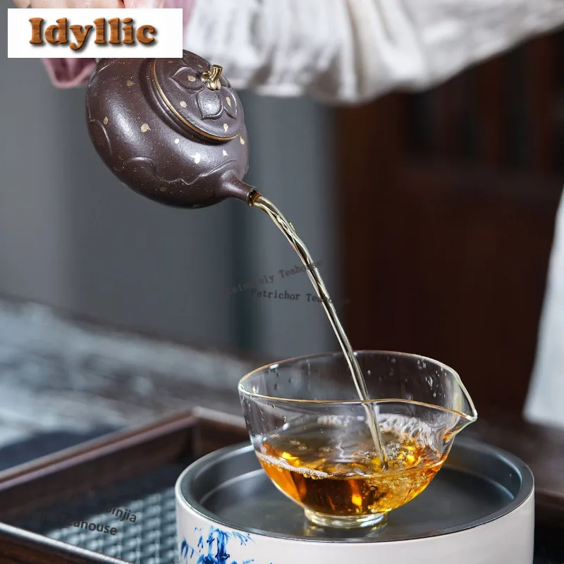 160ml Exquisite Yixing Purple Clay Teapots Handmade Sprinkle Gold Pot Raw Ore Purple Jade Gold Sand Mud Kettle Zisha Tea Set