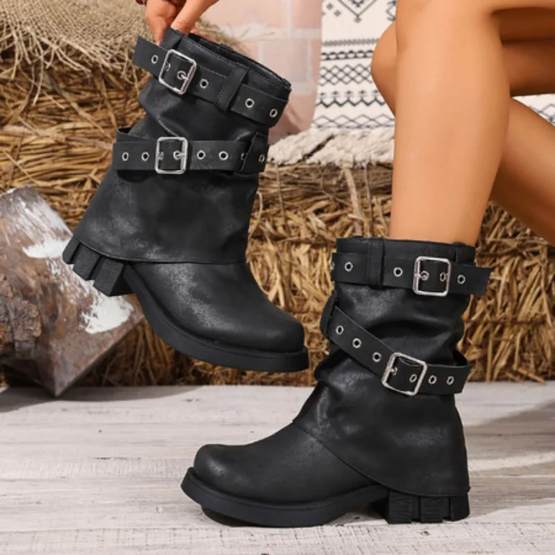 2025 جديد مطوية فوق الركبة الأحذية مشبك حزام فضفاض كبير العجل الأحذية النسائية الصيف العصرية الترا النار السراويل أنبوب الأحذية #3