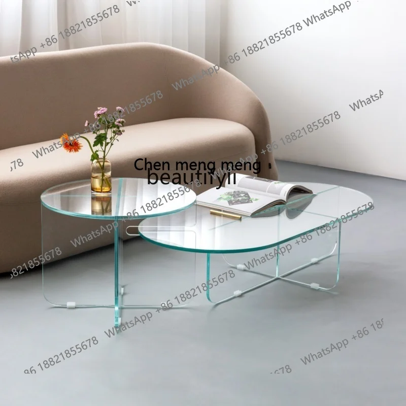Double round Coffee Table Glass Nordic Modern Minimalist Living Room Home Small Apartment Table