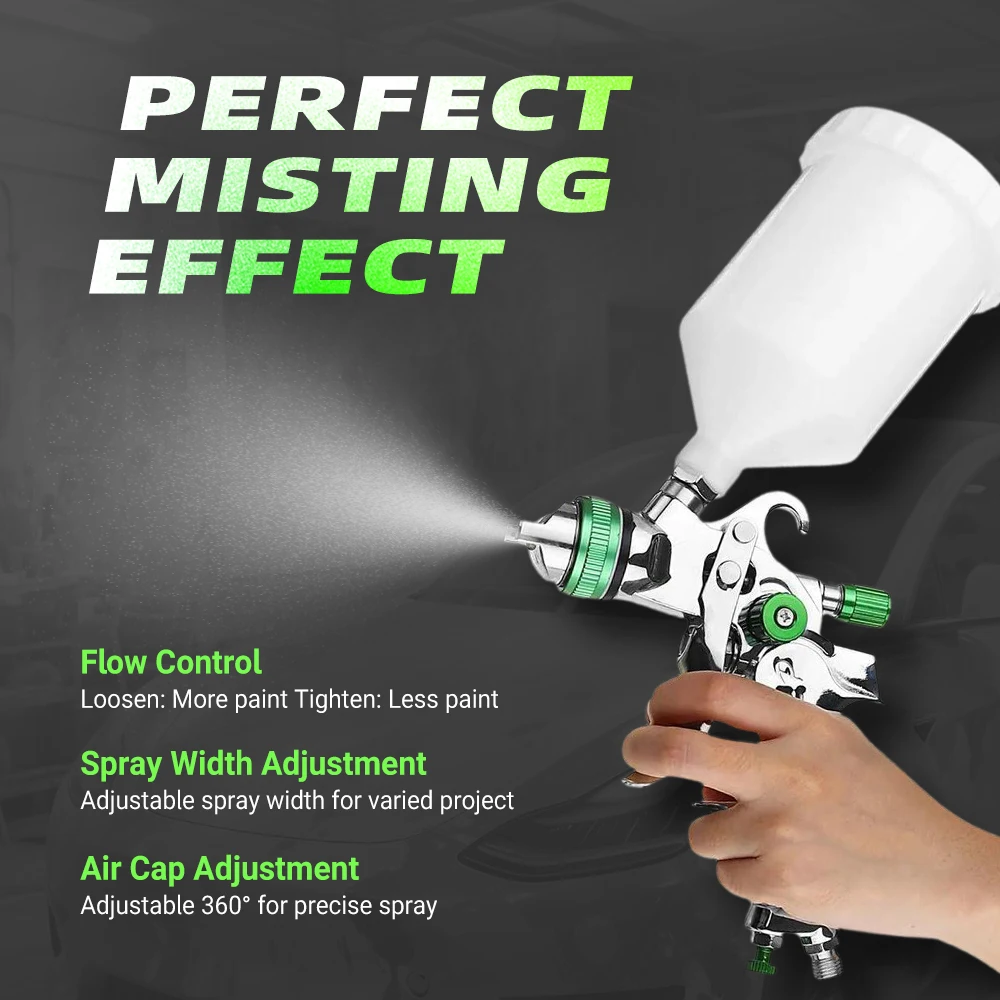 Gravity-Feed HVLP Spray Gun Kit 1.4/1.7/2.0mm Steel Nozzle Adjustable Flow For Automotive Furniture Refinishing & Metal Coating