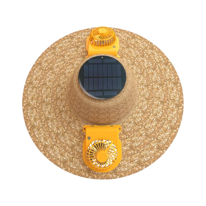 

Fan, sun shade, straw hat solar, with battery, rechargeable.