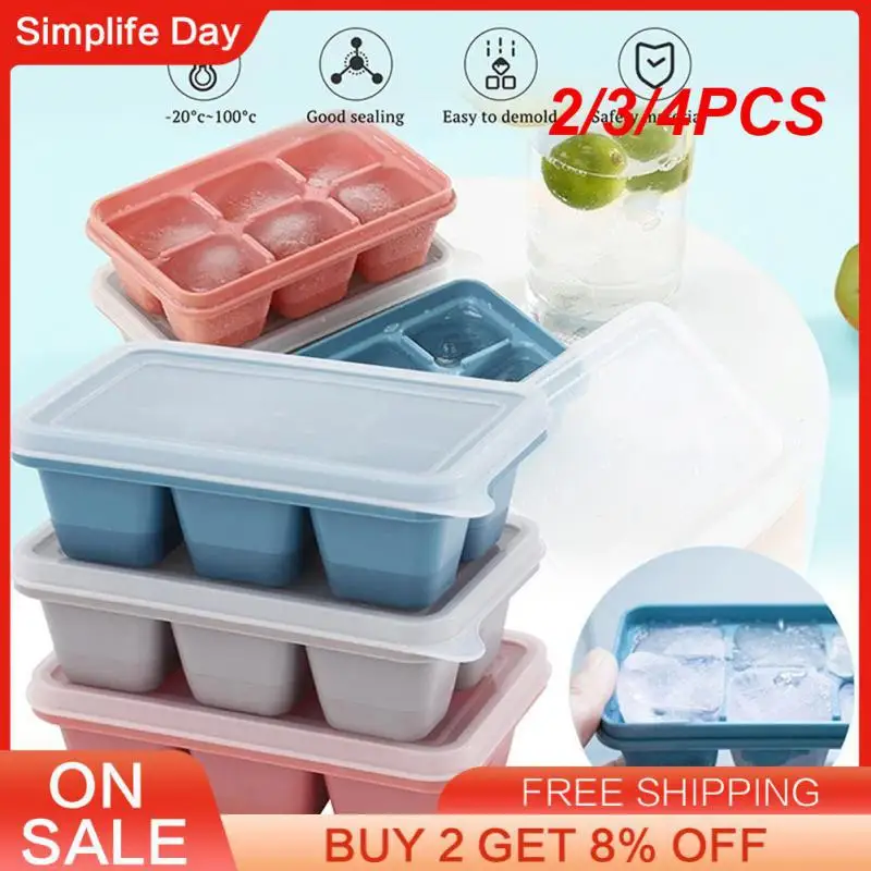 2/3/4PCS Ice Mold Easy Demoulding Grey Ice Box Kitchen Supplies Kitchen With Lid Self-ice Maker Durable Blue Soft Bottom Ice Red