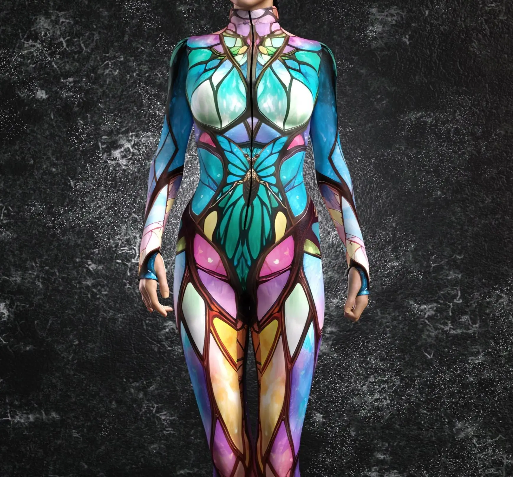 Damen Cyber 3D-Druck Festtags-Party Punk Jumpsuit Onesie Halloween Cosplay Kostüm Bodysuit Performance Steampunk Romper – Detail 8