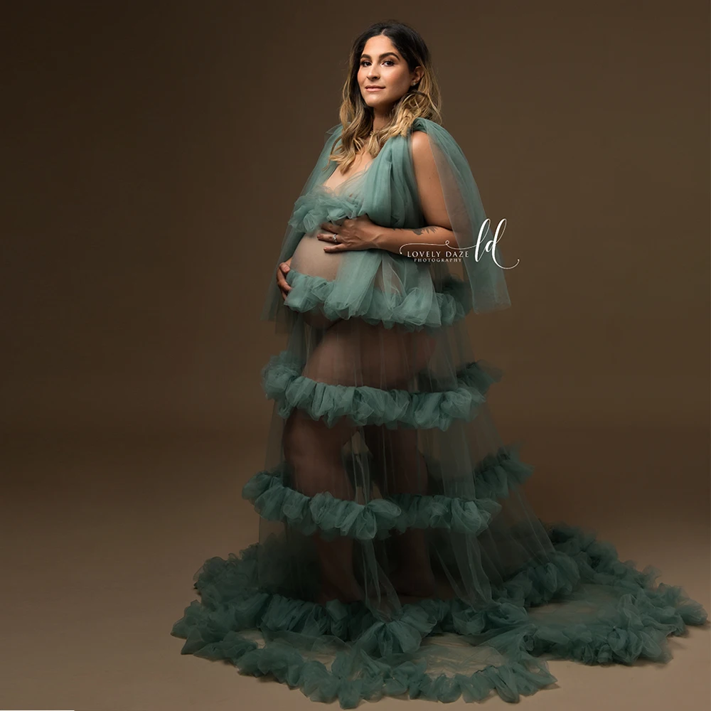 Don&Judy Maternity Photography Dresses Tulle Layer Ruffled Gowns Pregnancy Lady Baby Shower Wedding Photo Shooting Skirt Custom