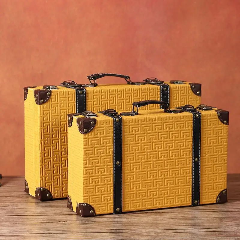 Retro Wooden Leather Portable Travel Case Household Storage Box Photography Scene Decoration Props