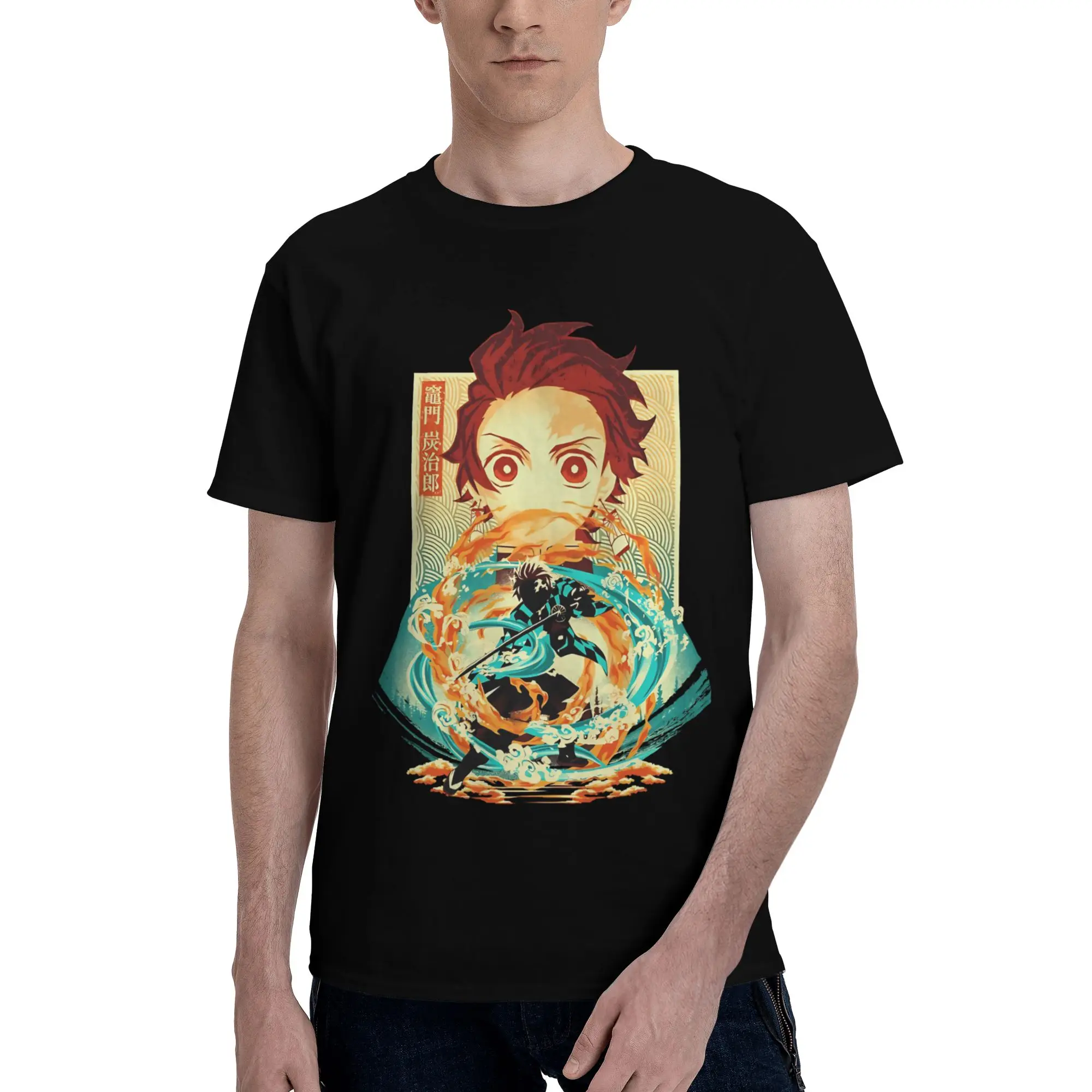 Water and Flame Within  Funny Graphic 100% Cotton T-Shirt Bandai Demon Slayer Tops Tees For Men