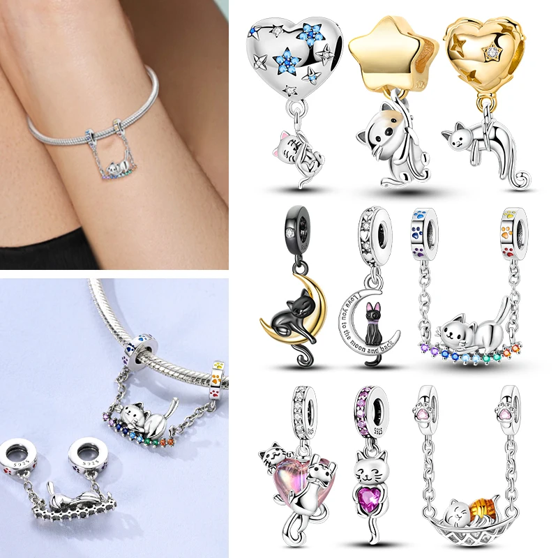 

Горячая распродажа: Подвески-шармы «Кошка и Луна» из стерлингового серебра 925 пробы, подходят для браслетов и ожерелий, для женщин и мужчин, для самостоятельного изготовления украшений, изысканный подарок