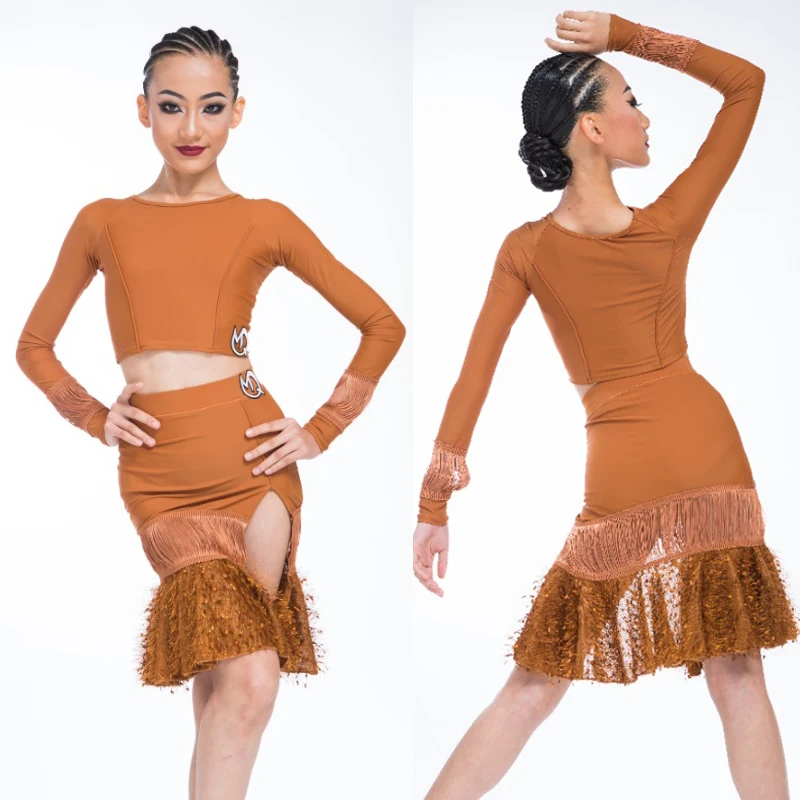

Children'S Competition Latin Dance Costumes Girls Ballroom Dance Split Suits Kids Performance Latin Dance Clothing SL11916