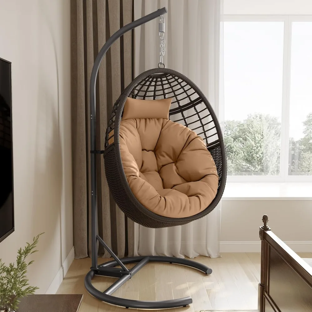 

Hanging Egg Chair with Stand, 330lbs Capacity Patio Wicker Egg Swing Chair with UV Resistant Cushion, Customized