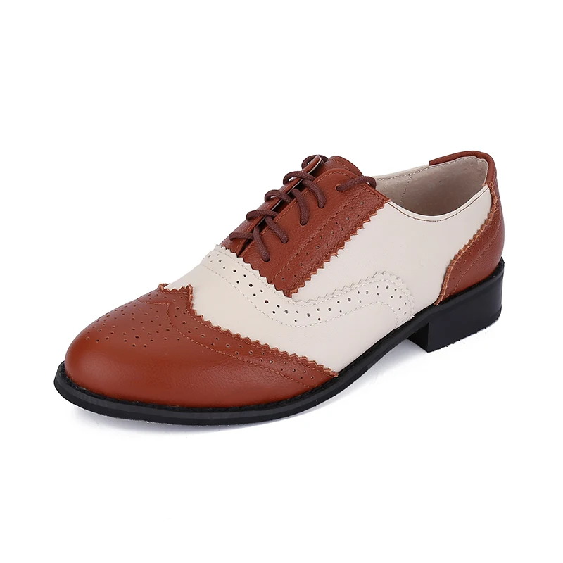 Chaussures Oxford en cuir véritable pour femmes, plates, grande taille, personnalisées, Style britannique, Brogue à lacets