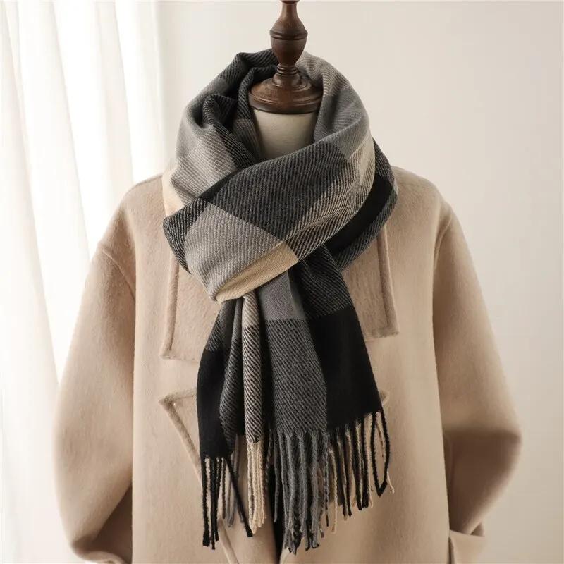 Winter Plaid Cashmere Blanket Scarf Fashion Design Thick Warm Pashmina Travel Shawl Wraps With Tassel Poncho Stoles Echarpe