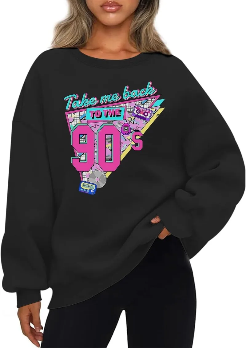 Felpa grafica oversize da donna Abito anni '90 Camicia a maniche lunghe Pullover vintage anni '90 Top Regalo per festa di compleanno Moda vintage