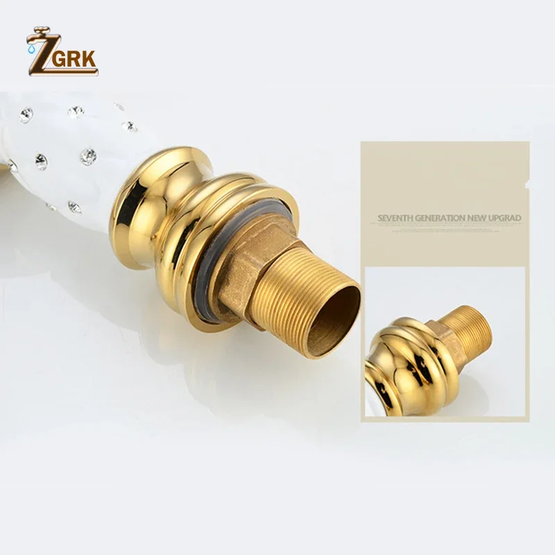 ZGRK Basin Faucets Golden Bathroom Sink Faucet Creative Design Crystal Deck Mounted Hot and Cold Water Single Hole Mixer Taps