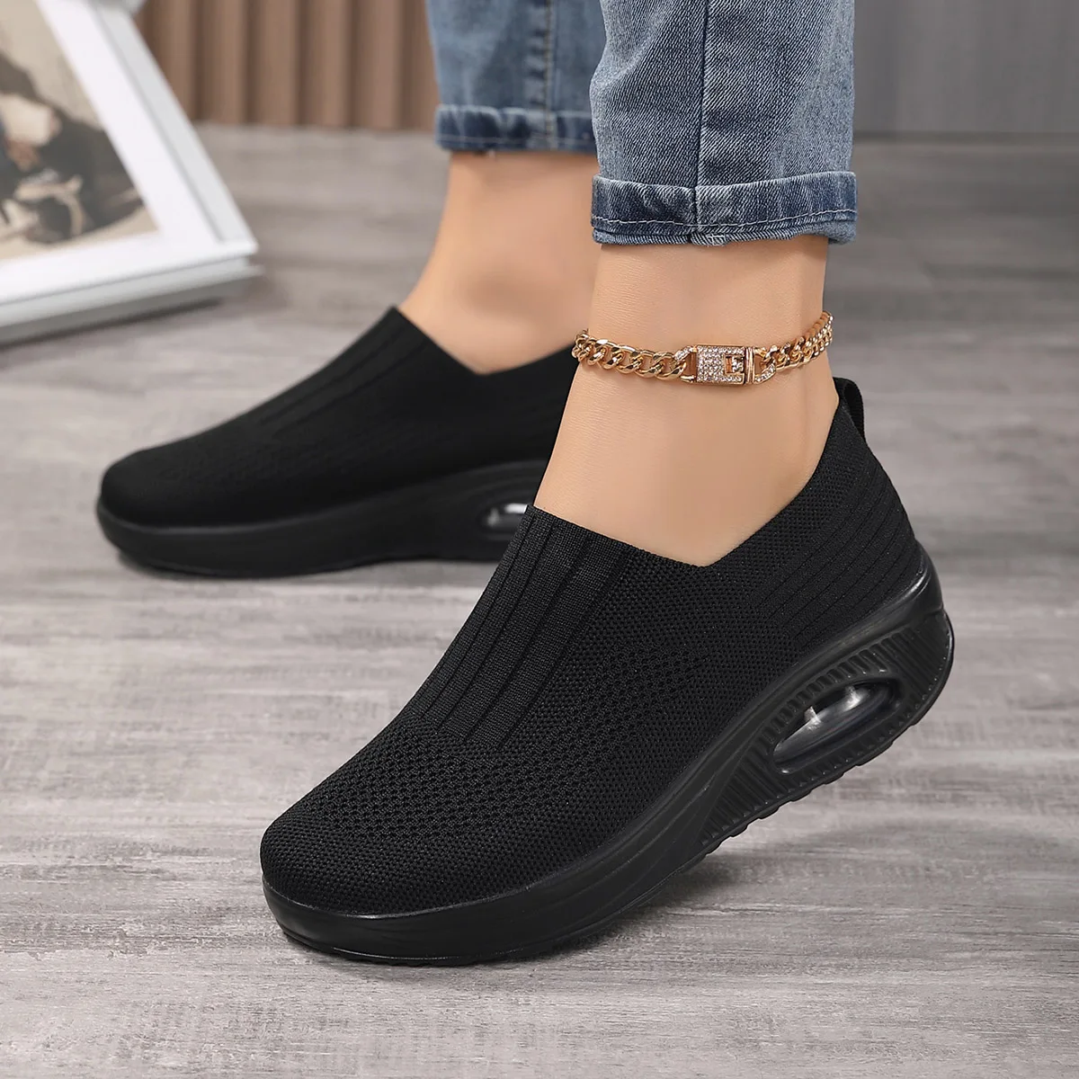 Women's Air Cushion Comfy Chunky Sneakers, With Non-slip Soft, Lightweight Slip-on Walking Shoes