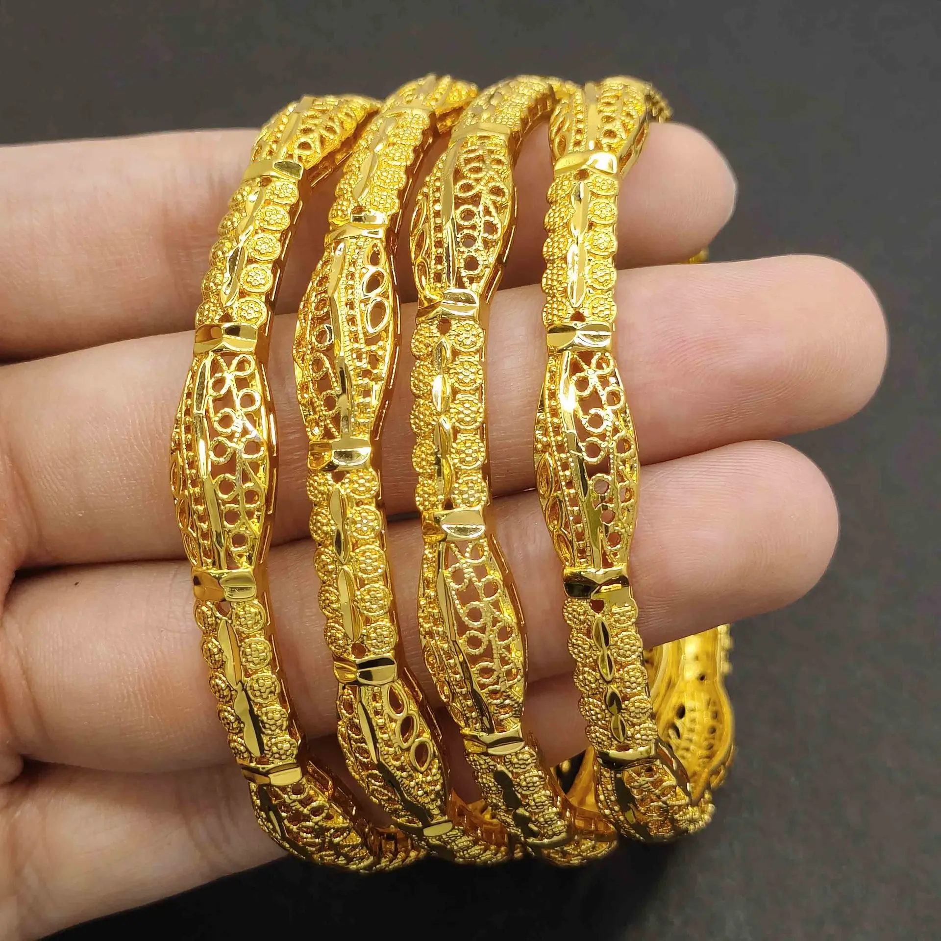 18K Gold Plated Dubai Bride Wedding Bracelet Luxury Middle East African Indian Style Fashion Wrist Jewelry Gift For Women