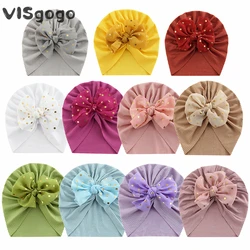 Cute Shiny Bowknot Hat Baby Hat Solid Color Baby Girls Boys Hat Turban Soft Newborn Cap Beanies Head Wraps baby Accessories