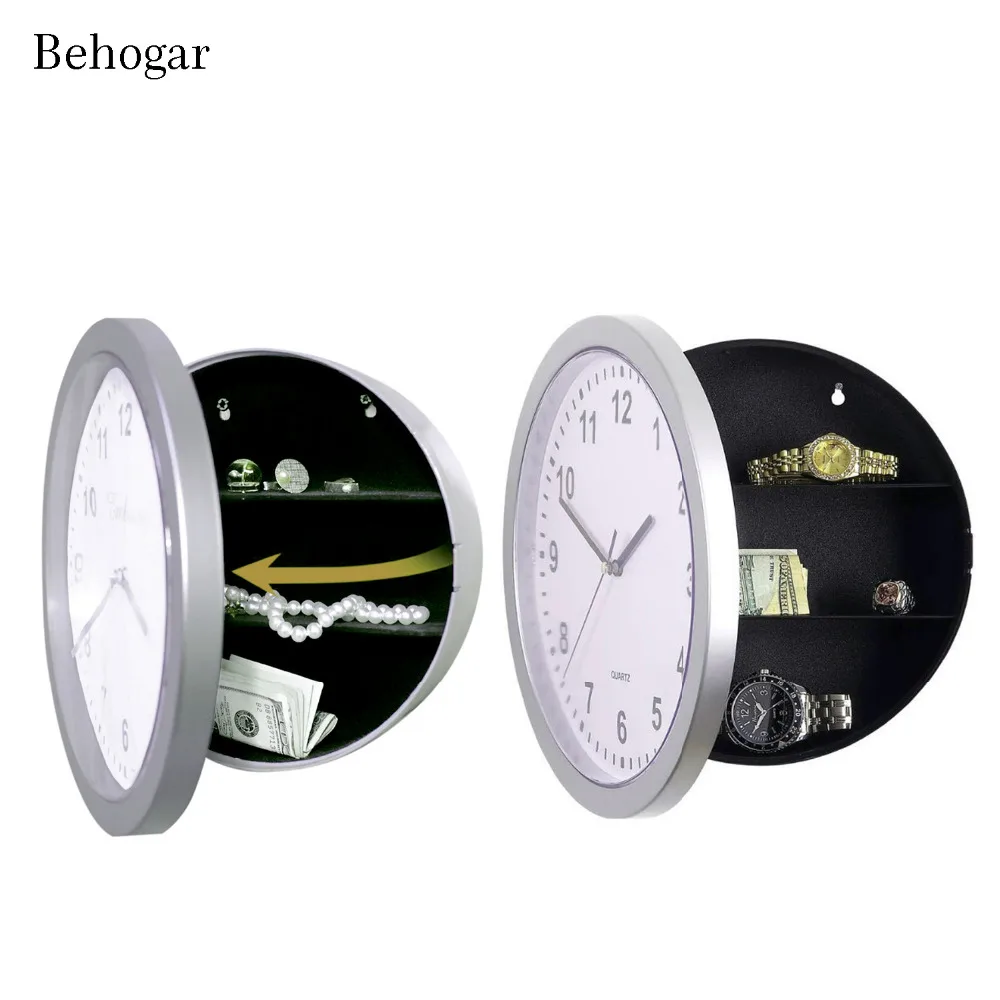 

Behogar Wall Clock box Diversion Safe Secret Stash Money Cash Jewelry Toy Storage Security Lock Box Tin Container Organizer Huf