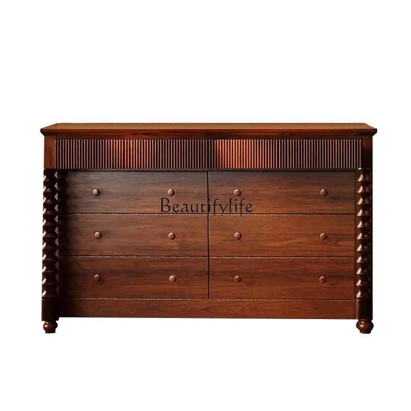 

American light luxury solid wood eight-bucket cabinet against the wall storage retro entrance cabinet