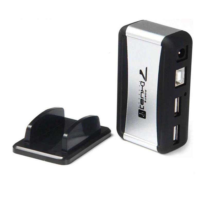 2X Eu Plug External Hub 7 USB 2.0 Ports With Multi-Socket Power Supply Slot For Notebook Pc Mac