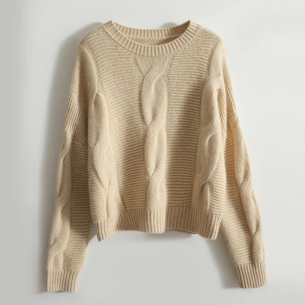 Women\'s 100% Pure Cashmere Sweater Loose Fit High-End European Style Thick Heavy Industry Lazy Wind Autumn Winter Essential